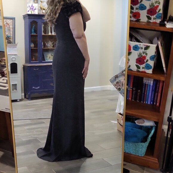 Bagley Mishka Embellished Sequin Beaded Cap Sleeve Gown V Neck V Back Size 8 - Picture 4 of 13